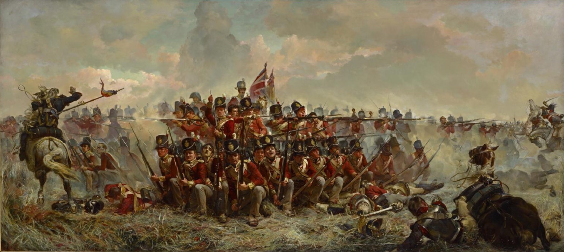 Elizabeth THOMPSON<br/><em> The 28th Regiment at Quatre Bras</em> 1875 <br/>oil on canvas <br/>97.2 x 216.2 cm<br/> National Gallery of Victoria, Melbourne<br/> Purchased, 1884 <br/>p.309.9-1