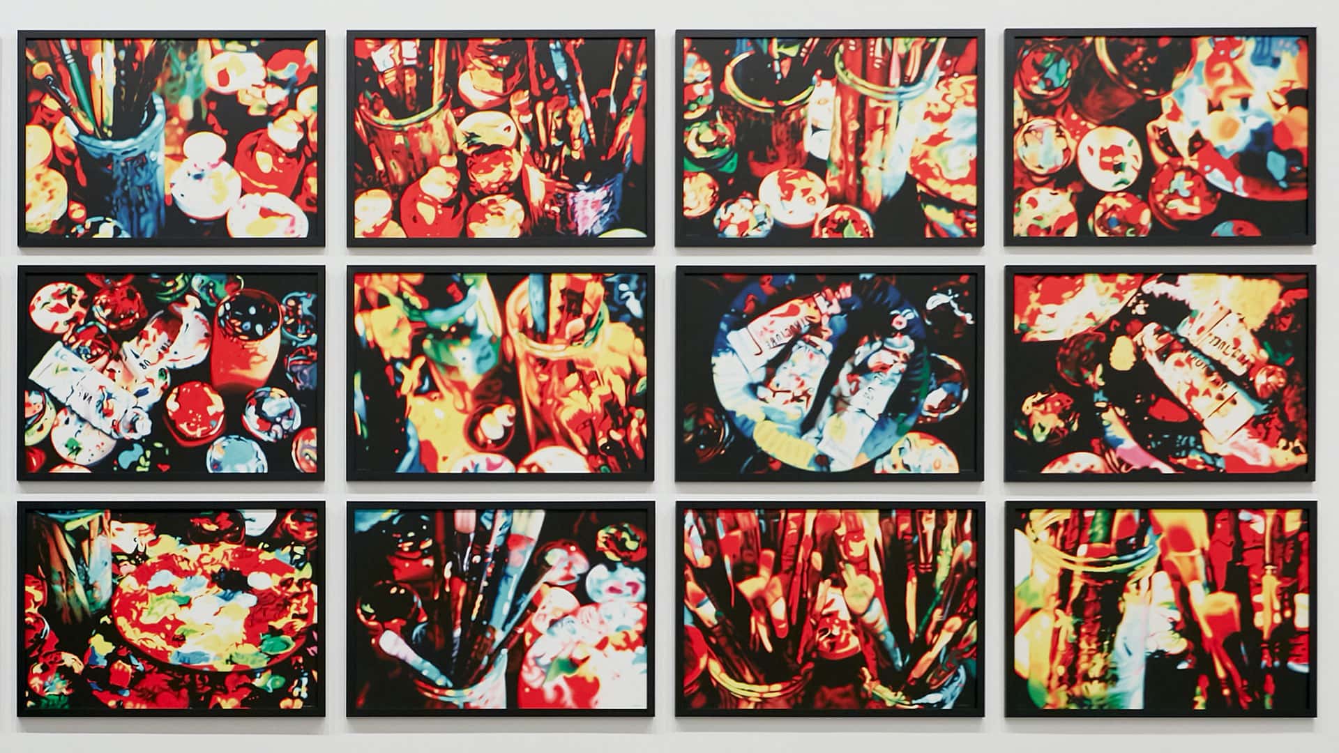 Ivan Durrant <br /> <em>Studio</em> 2017–19 (detail)<br /> synthetic polymer paint on composition board (18 panels)</br > Collection of the artist
