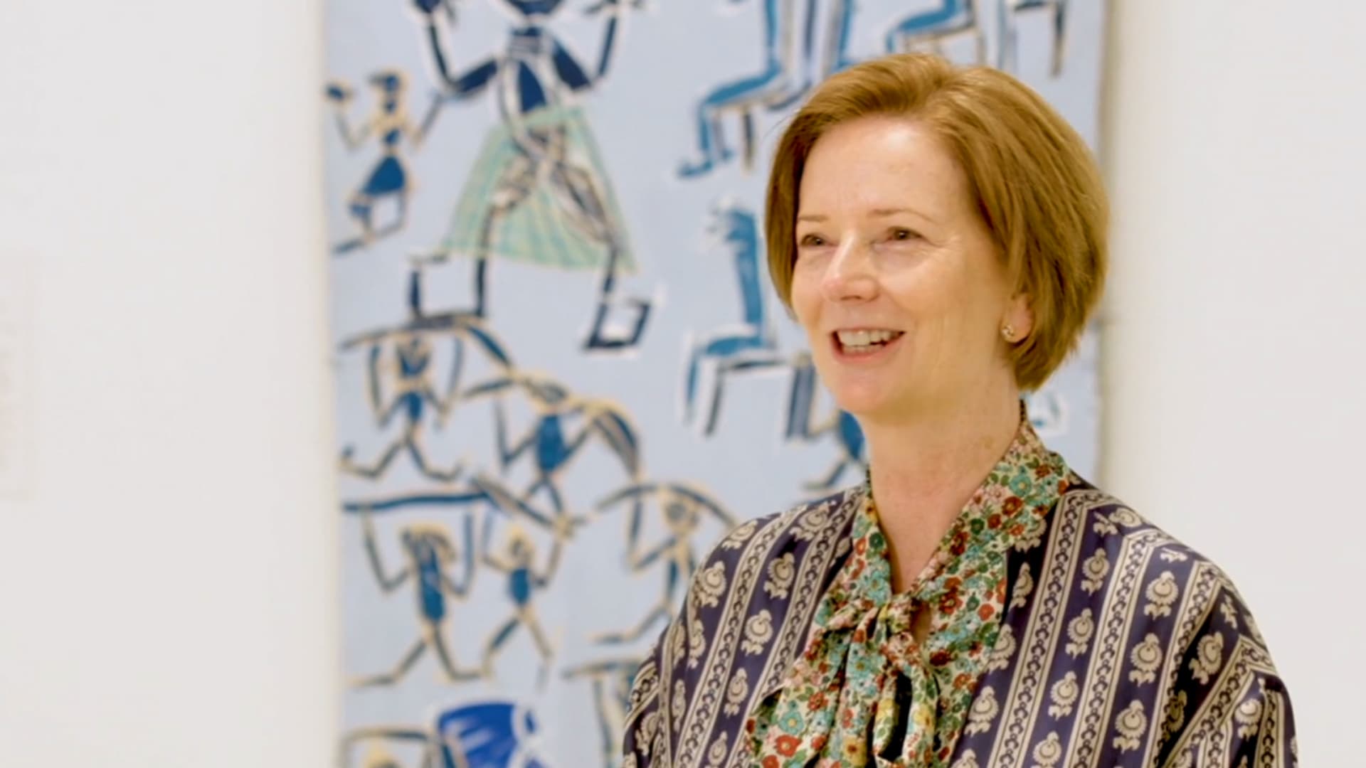 The Honourable Julia Gillard, 27th Prime Minister of Australia, visiting the exhibition <em>Bark Ladies: Eleven Artists from Yirrkala</em> at NGV International