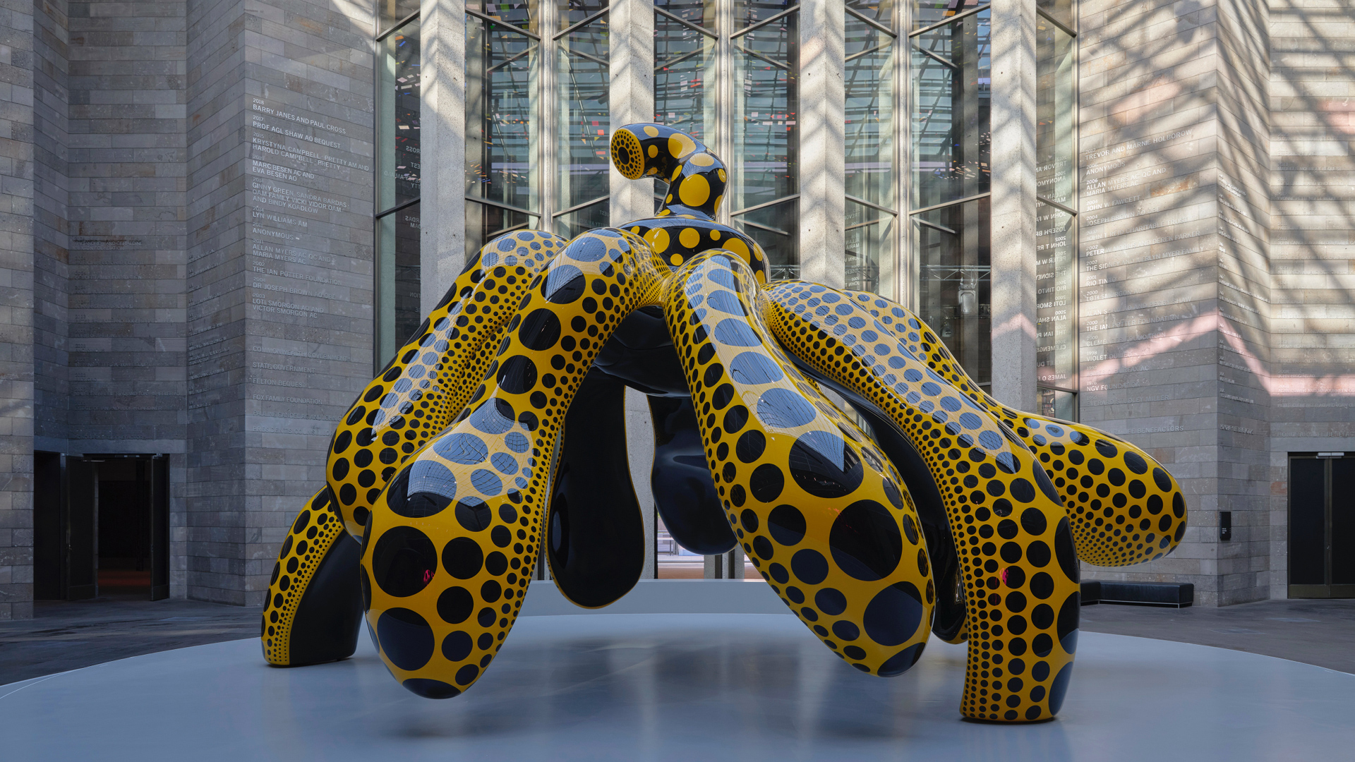 <em>Dancing Pumpkin</em> 2020 on display  for <em>Yayoi Kusama</em> at NGV International, Melbourne until 21 April 2025. Photo: Sean Fennessy